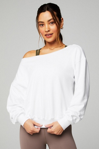 Luxe Terry Off Shoulder Pullover - Fabletics Canada