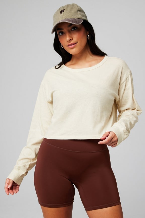100% Cotton Cropped Boxy Long-Sleeve - Fabletics 100% Cotton Cropped Boxy Long-Sleeve - Fabletics