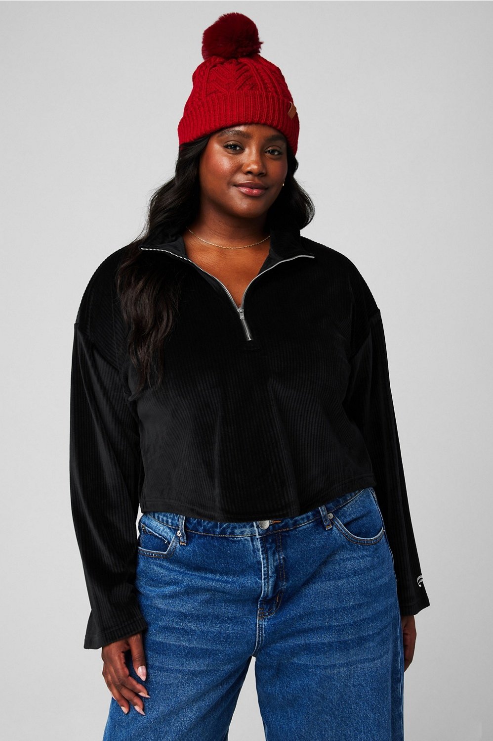 Plush Rib Half Zip Sweatshirt