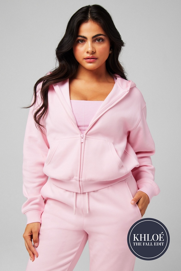 Pink zip up fleece best sale