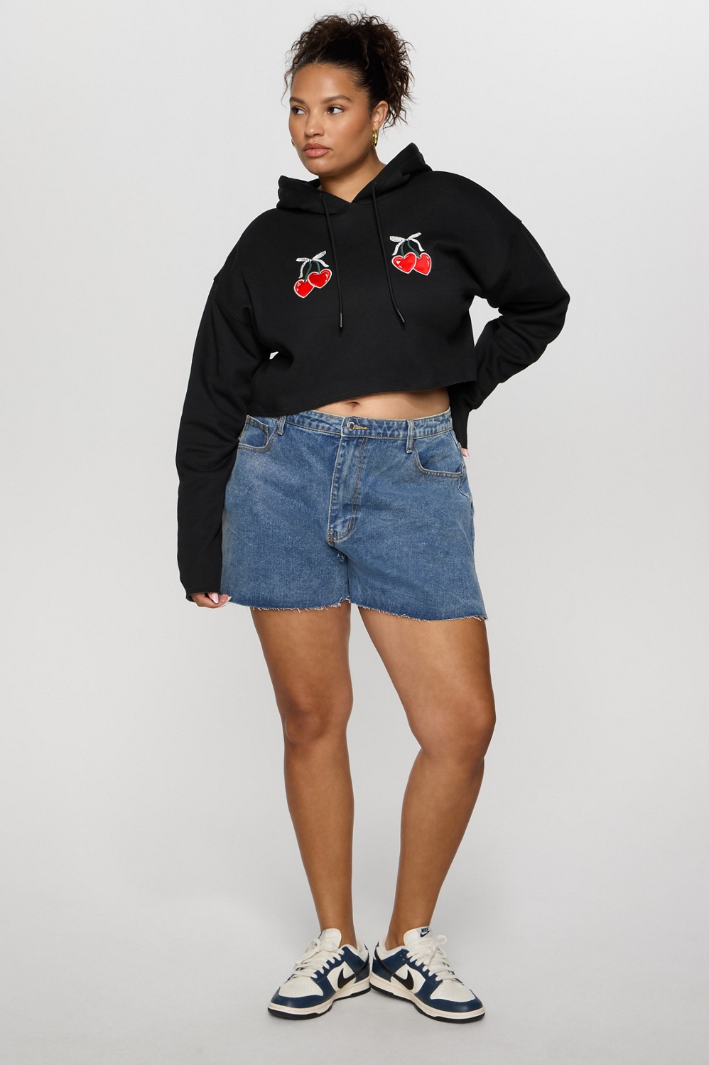 Cozy Fleece Cherry Cropped Hoodie