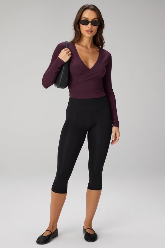 Modal Rib V-Neck Crop L/S Top