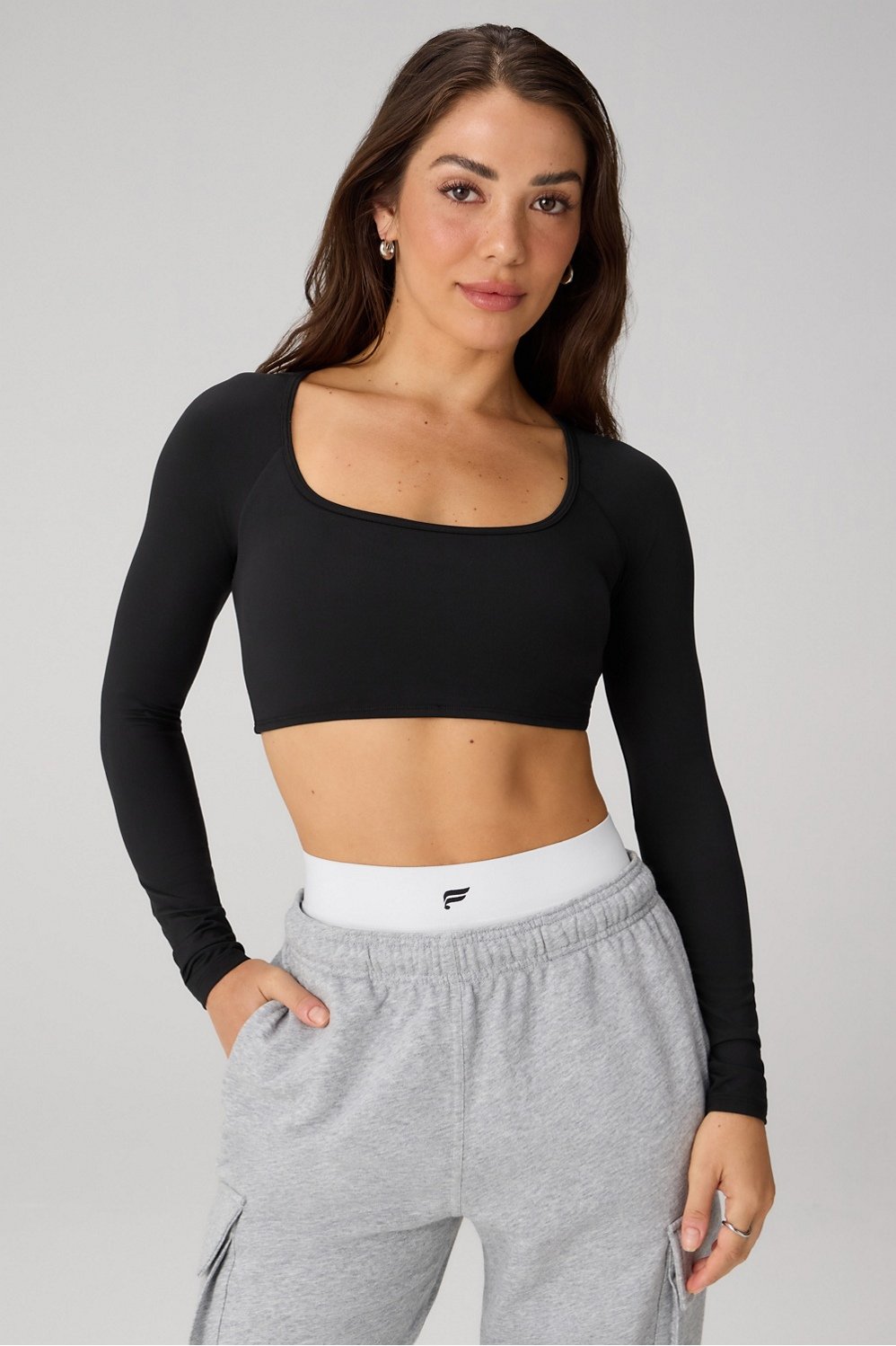 ★andar★ Airtouch face long sleeve crop top Activewear Black Mesh Crop Top Long Sleeve 6628 – PeachFit