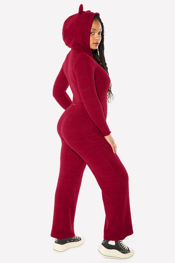 Red hooded jumpsuit on sale