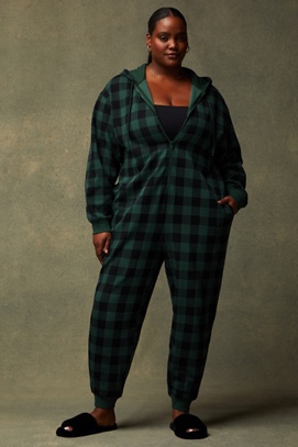 Plaid onesie 2025 with fur hood