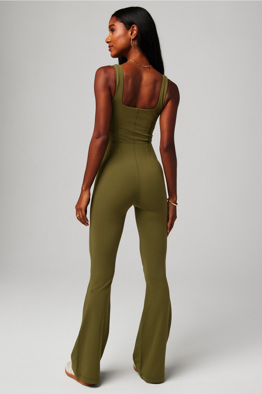 Champagne lurex kick flare jumpsuit online