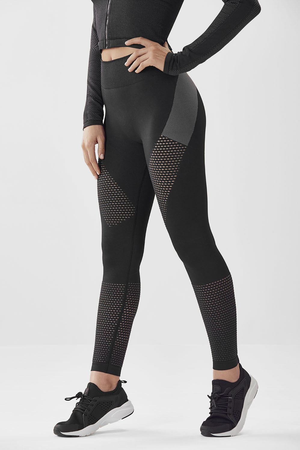 Fabletics Sync Long Sleeve LARGE Perforated Stretchy Top Compression Fitted