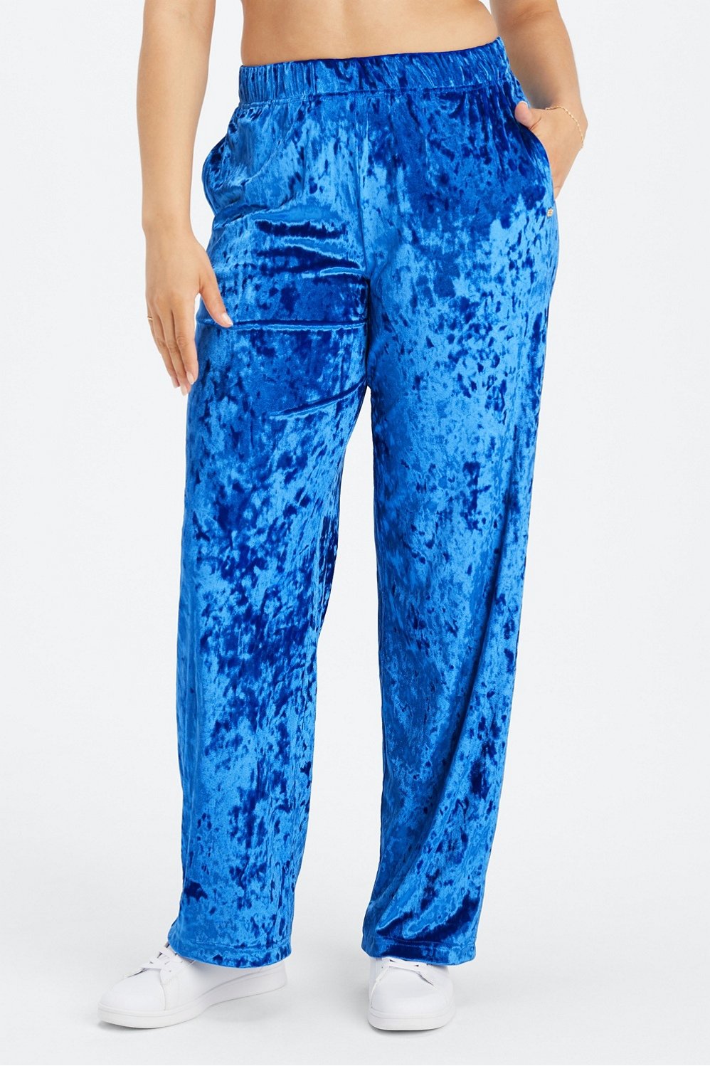 Go-To Crushed Velour Wide Leg Pant Womens Blauw L Fabletics-image