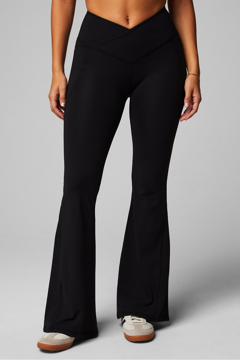 Yogalicious Lux Madison Crossover Flared Leggings In Black