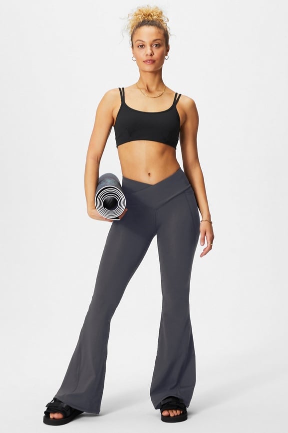 Fabletics High Waisted Pureluxe Crossover Flare Leggings Black