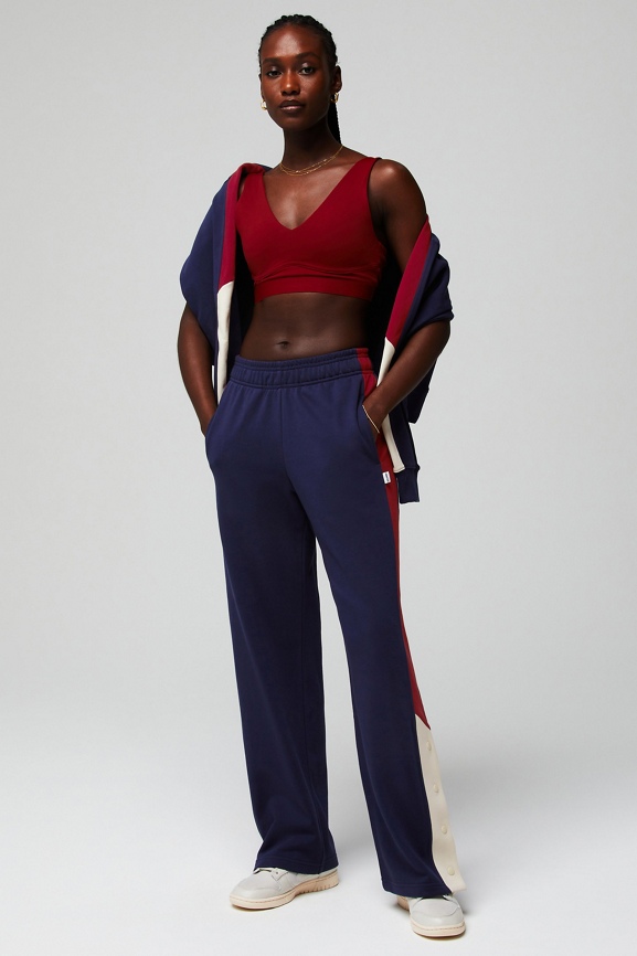 【INCHANT ME】Ribbon Two-Way Wide Training Pants Year Round Terry Wide Leg Snap Pant - Yitty