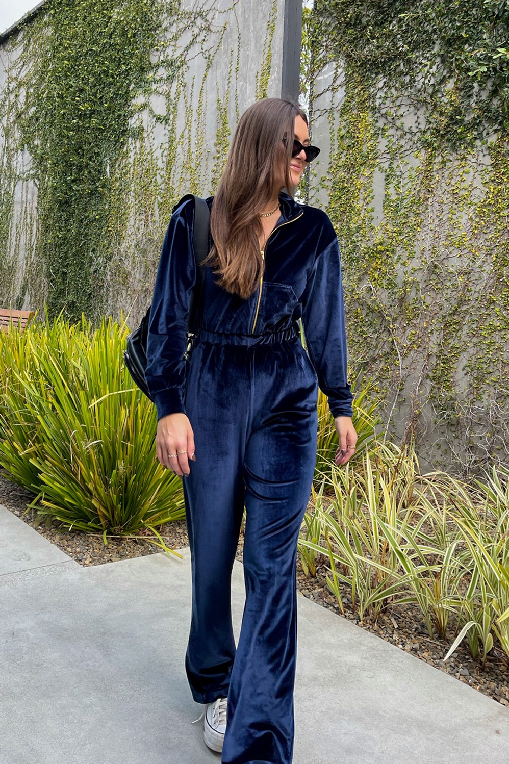 Velour Zip-Up Wide Leg Onesie - Fabletics Canada