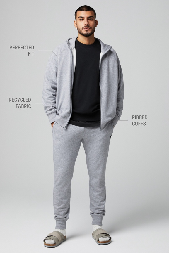 Fabletics The Go-To Full Zip Hoodie Men Extended Sizes: M Classic Grey deals Heather