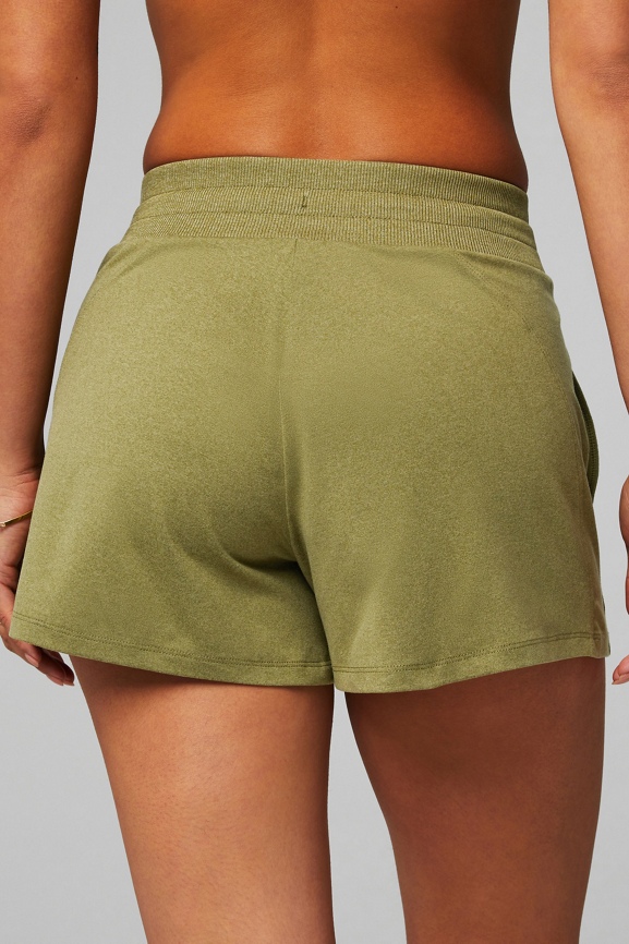 Fabletics Womens Green/Black Track Running Shorts Back Pocket Size