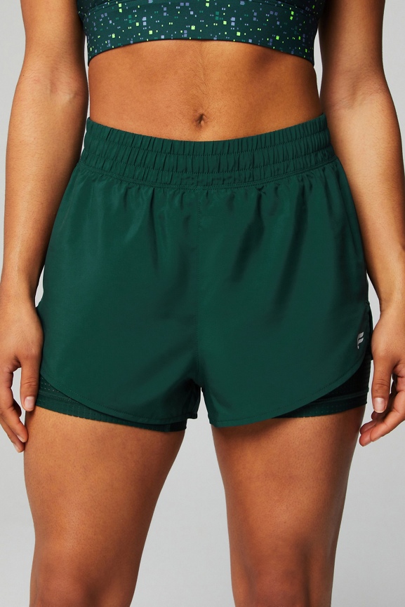 NWT Fabletics Athletic Shorts Womens Large Green Black Drawstring Running 
