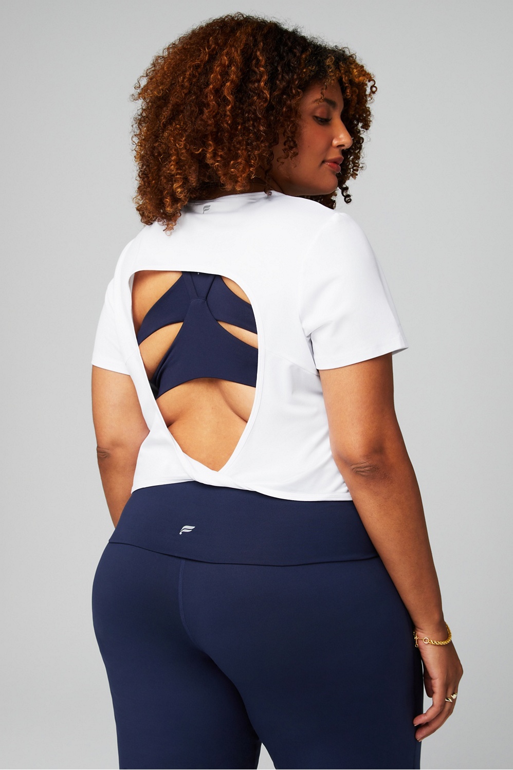 Camiseta De Manga Corta Con Espalda Abierta Dry-Flex Fabletics Blanco Womens 4X Plus-image