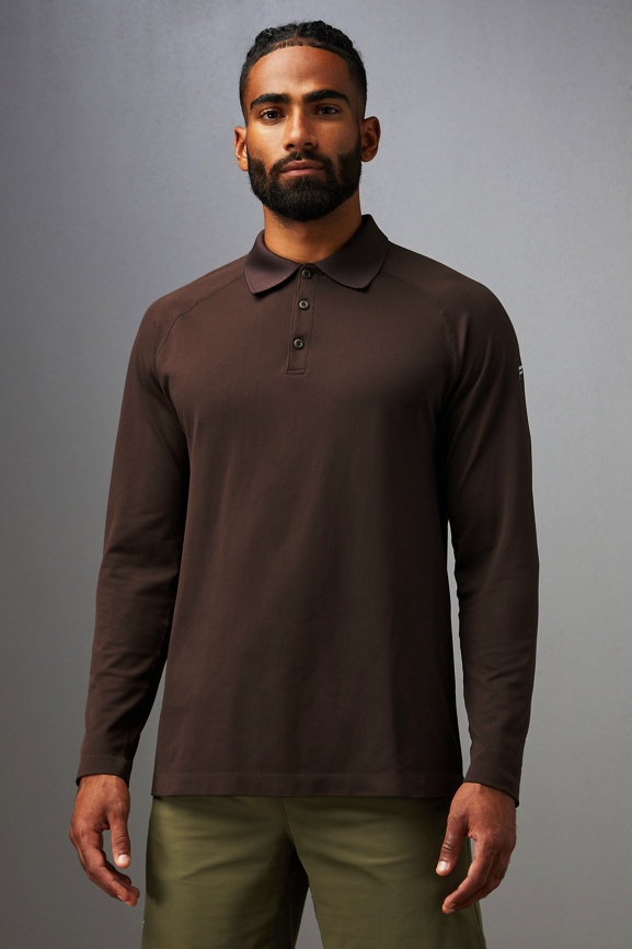 Brown long shop sleeve polo shirt