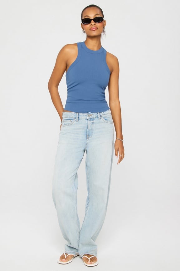 High Neck Rib Built-In Bra Tank