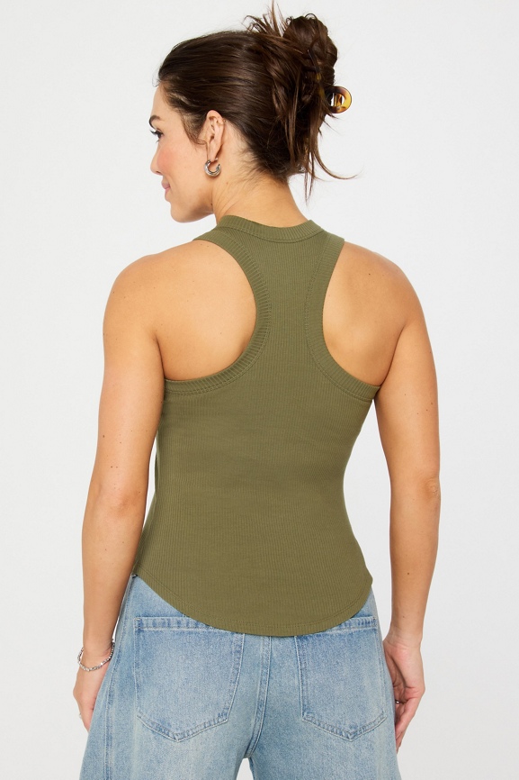 High Neck Rib Built-In Bra Tank