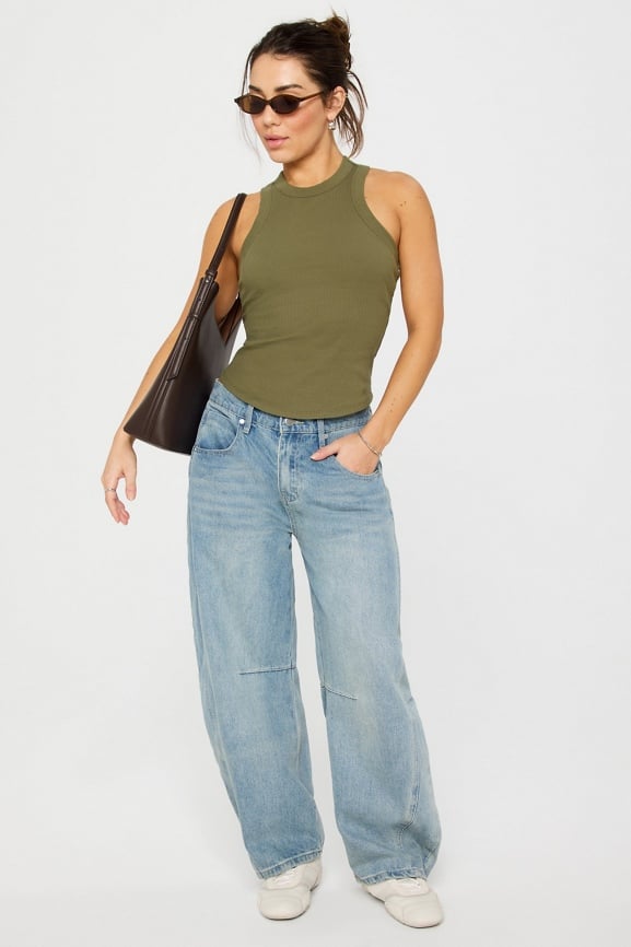 High Neck Rib Built-In Bra Tank