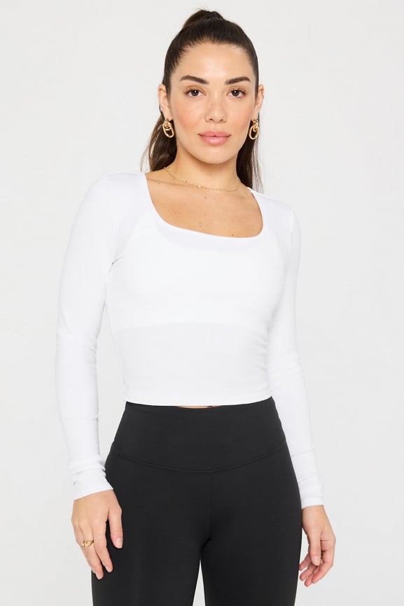 Daily Rib Cropped Square Neck Long-Sleeve