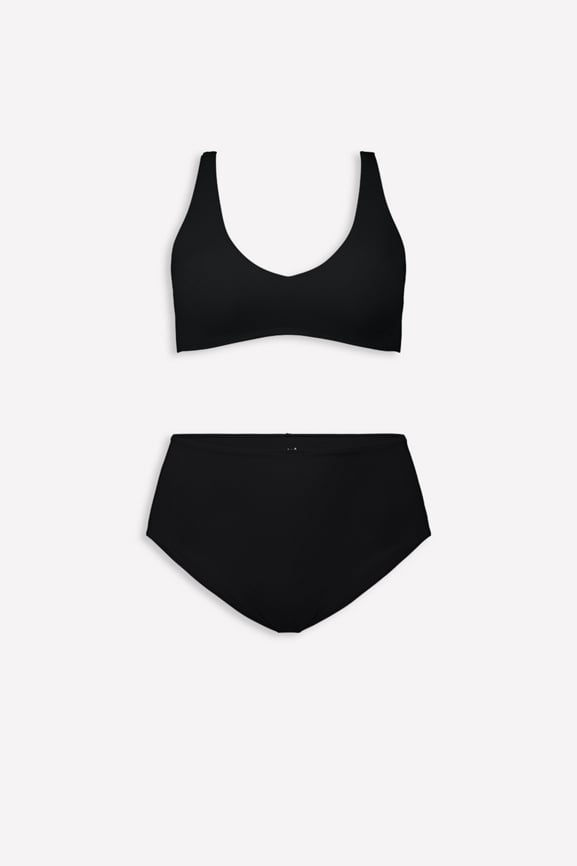 Shaping Swim Plunge Top & Full Coverage Bottom Bikini 2-Piece Set