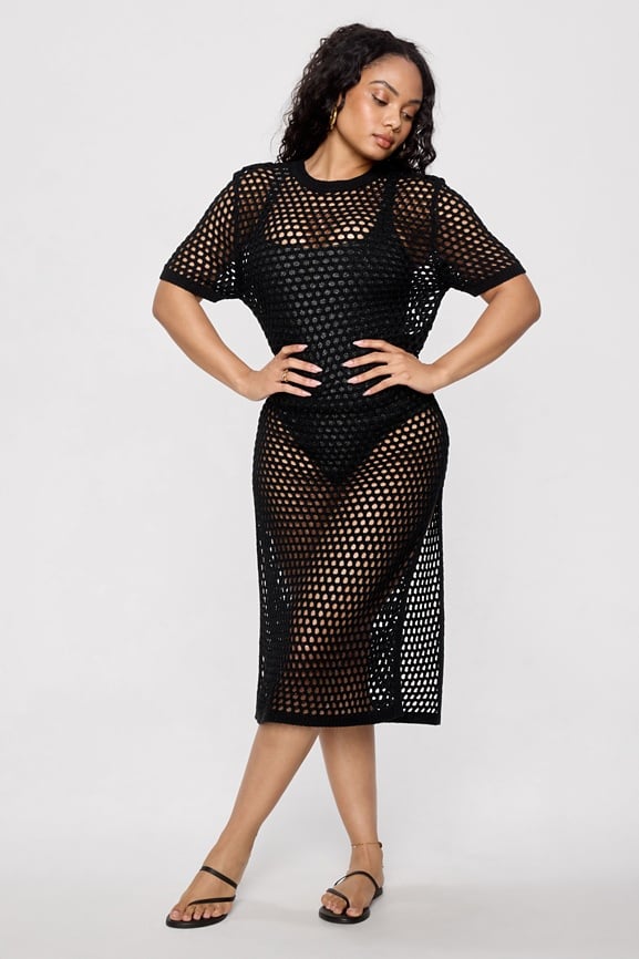 Shaping Swim Plunge One Piece & Crochet Midi Dress 2-Piece Set